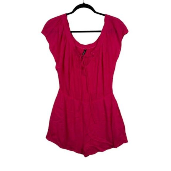 Smell the Roses Short Romper Deep Pink Elastic Waist and Neck w/Tie Size Large - Picture 1 of 11
